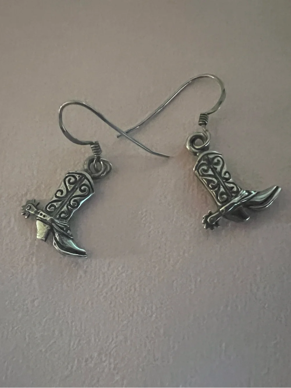 Western Sterling Silver Cowboy Boot Dangle Earrings